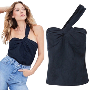 Veronica Beard Belinda Ink Navy Jacquard Knotted One Shoulder Top Size 12